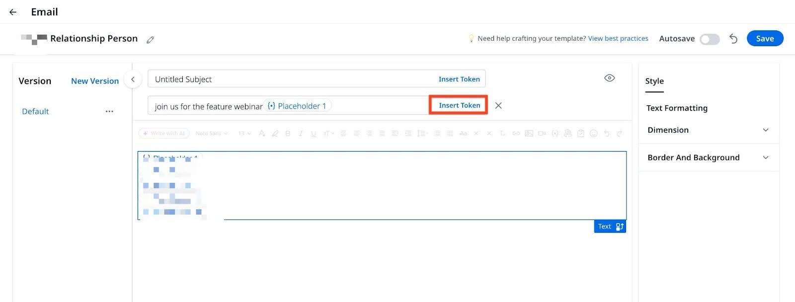 Insert Token option in Preheader.
