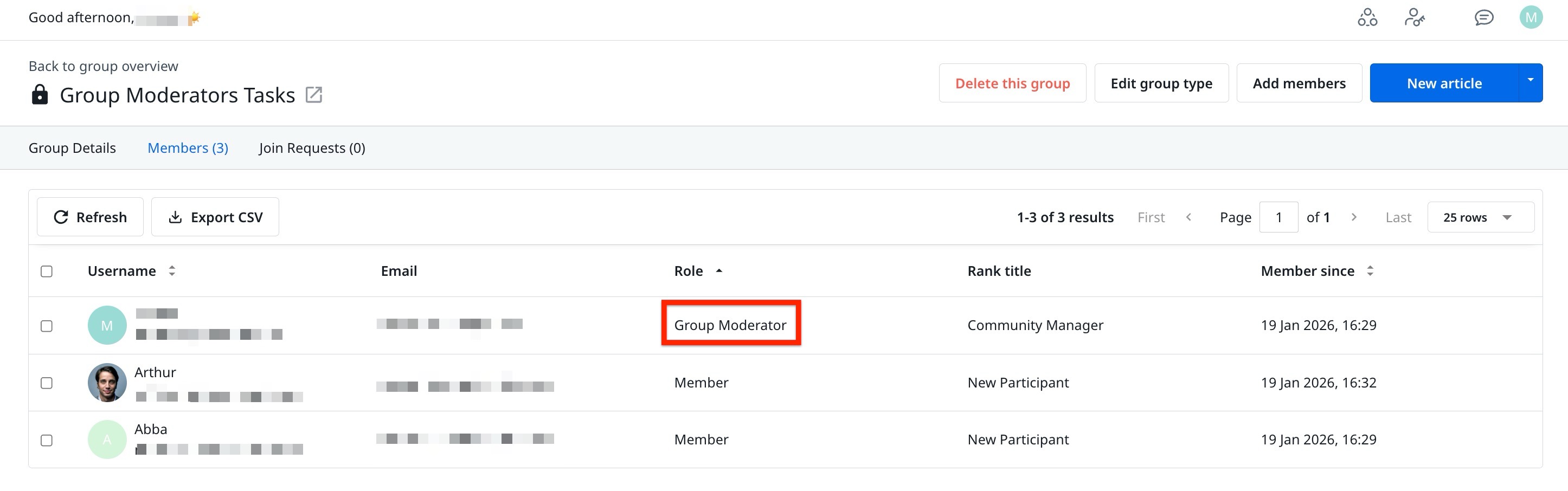 Group Moderator role