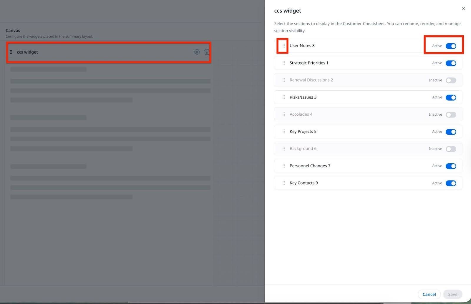 At least one section must remain active to save the configuration