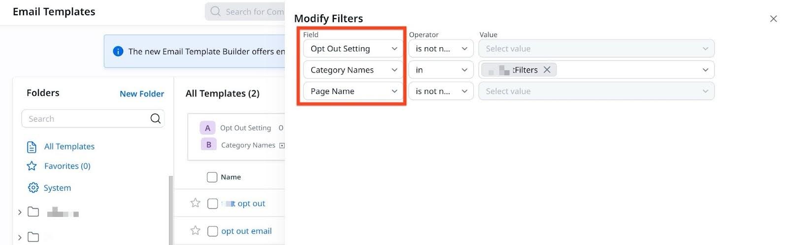 Fields in Modify filters.