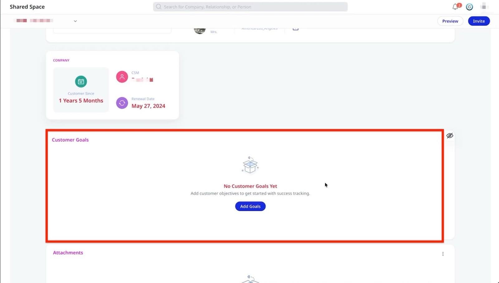 Customer Goals widget in Spaces allows you to view and collaborate on shared customer goals