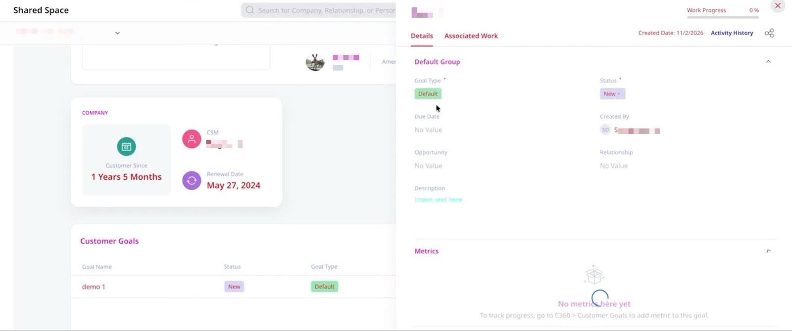  Add Goals to open the Add Customer Goals to Spaces