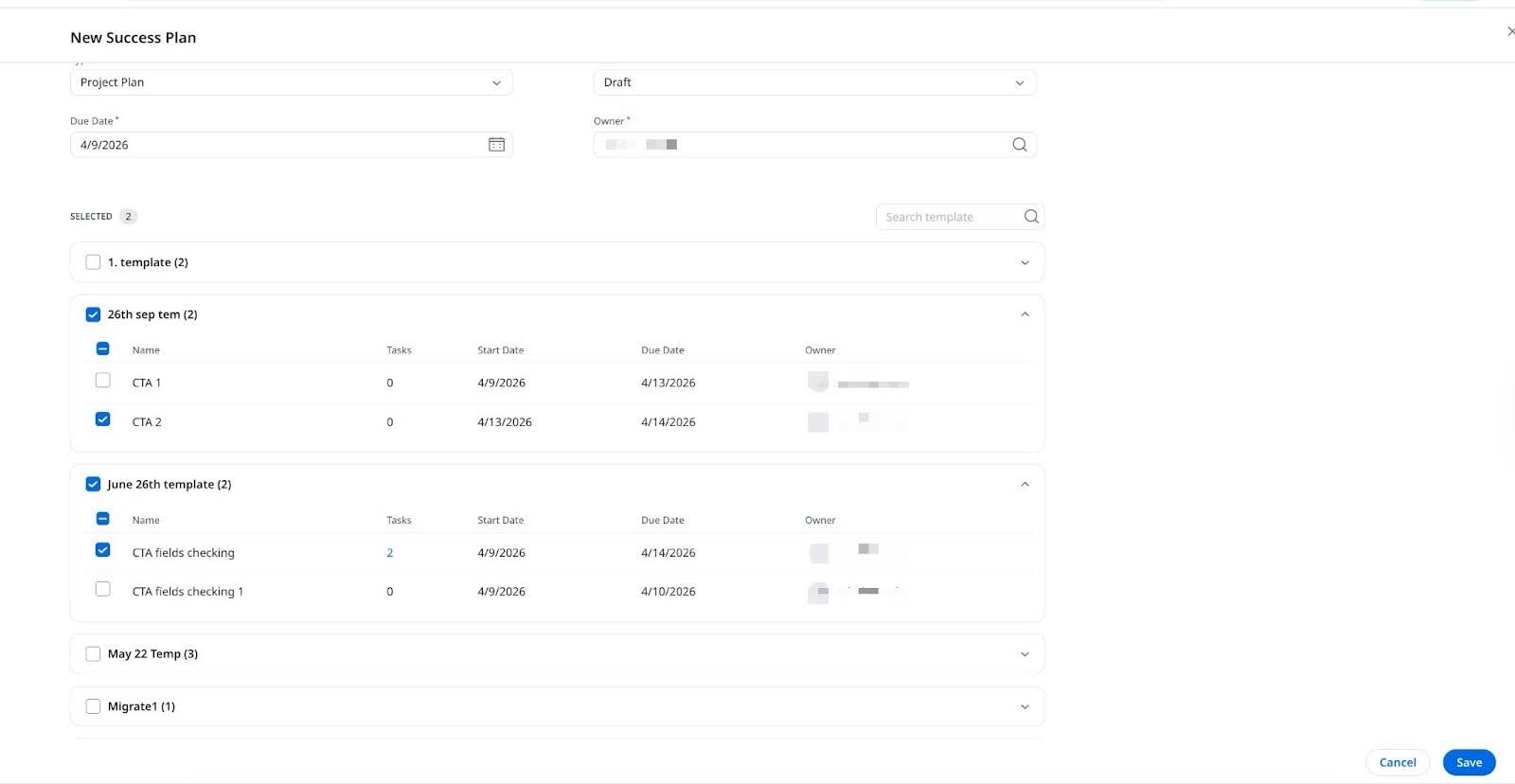 Select the CTAs you want to include from the template