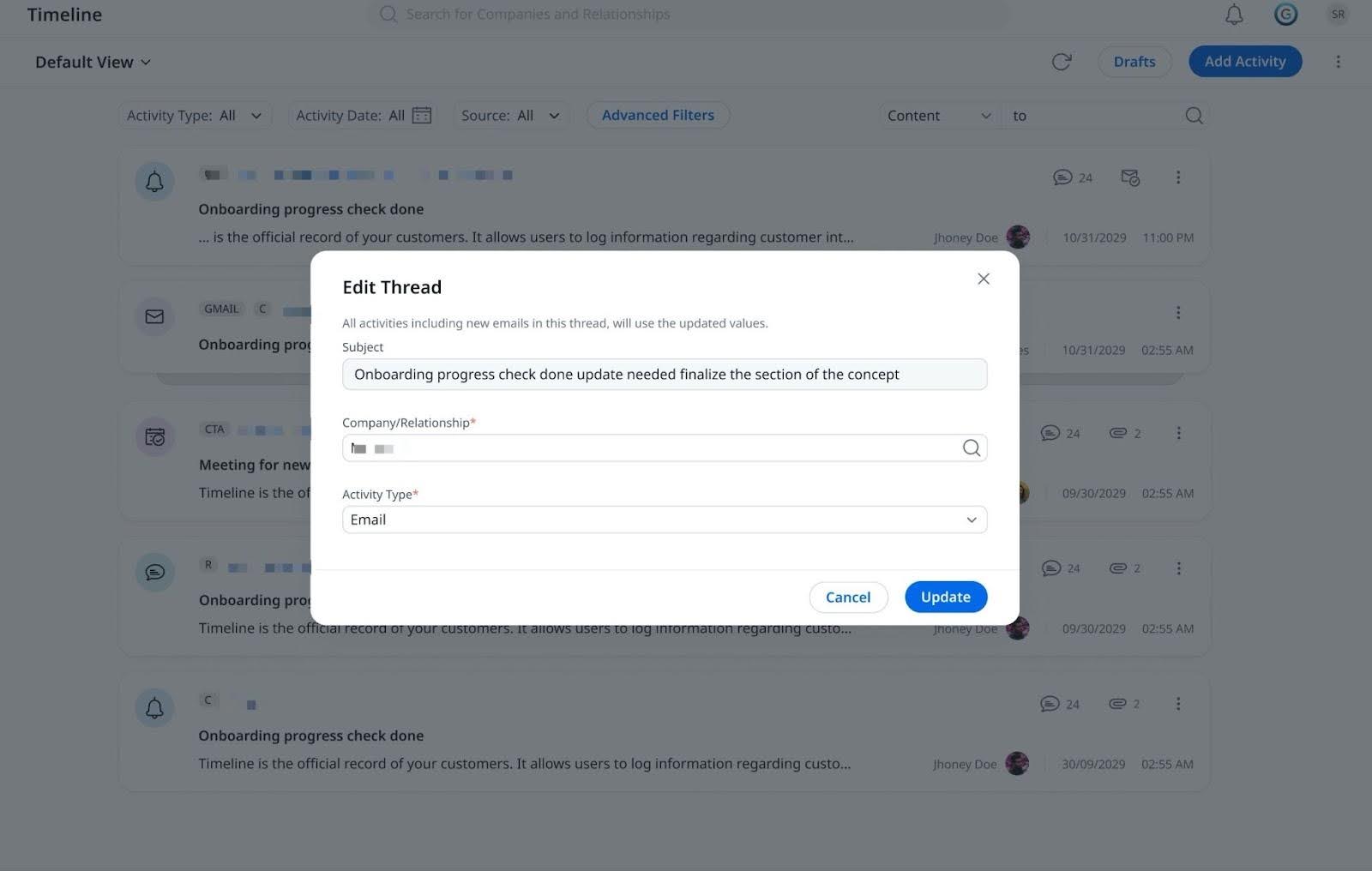 Edit thread dialog box
