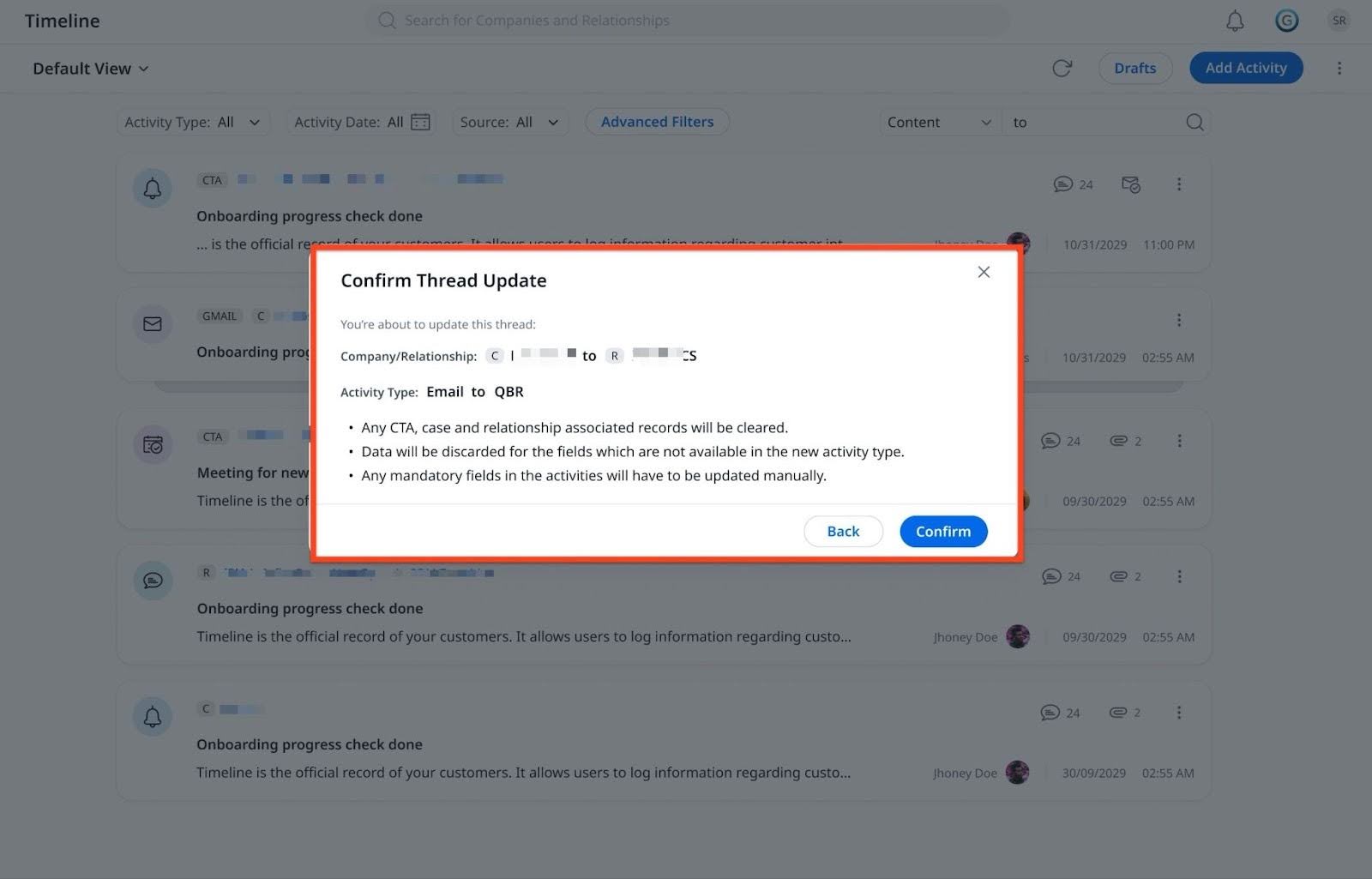 Confirm thread update dialog box.