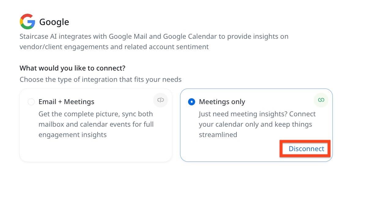 Disconnect option in meetings only card.