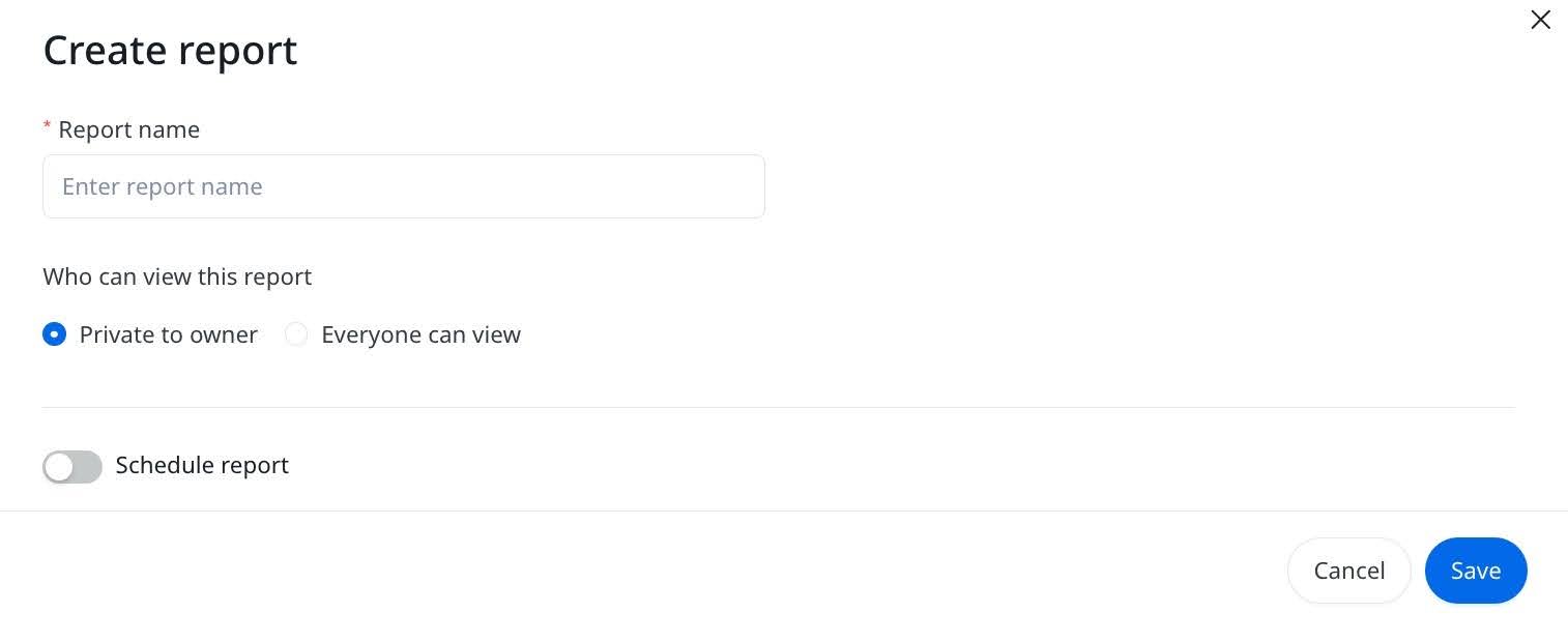 Create report dialog box.