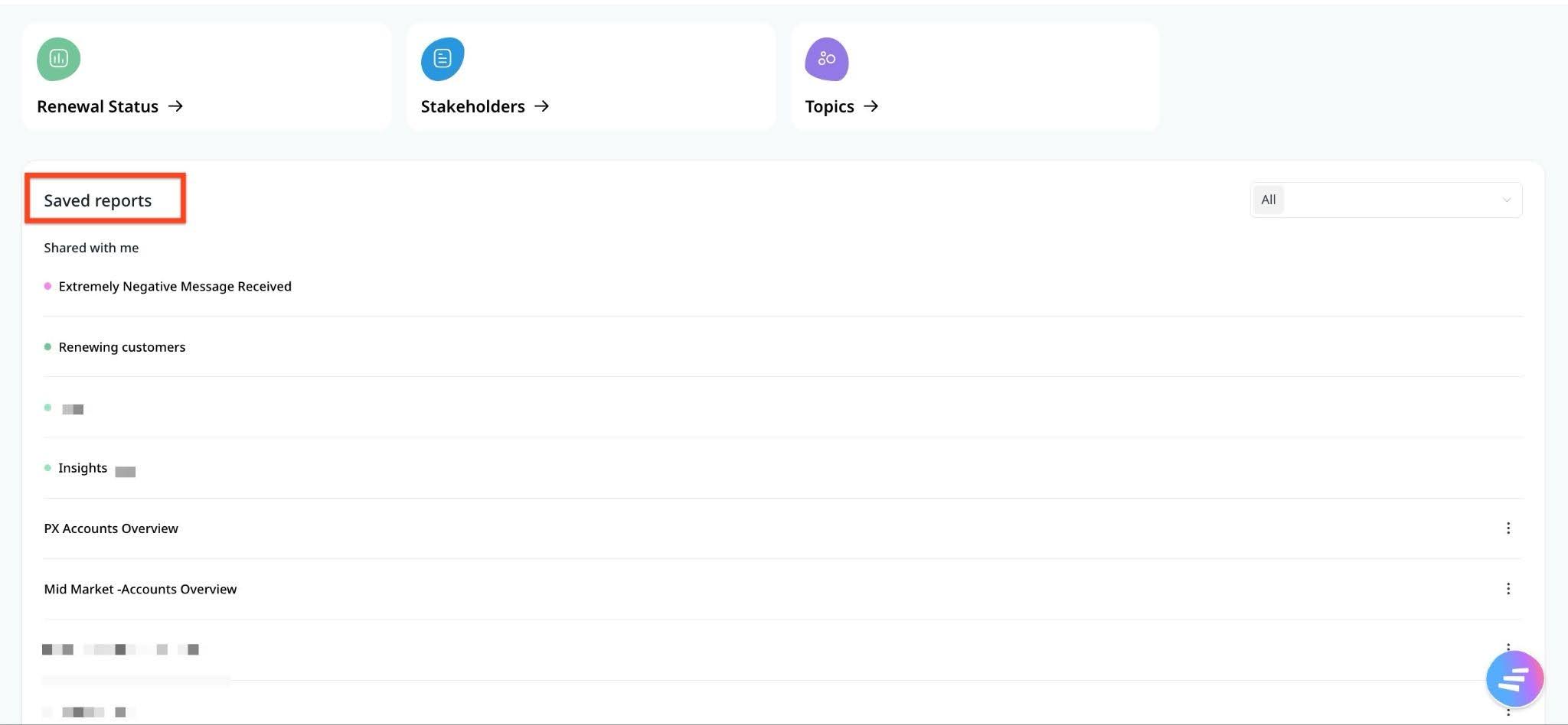 Saved report section.