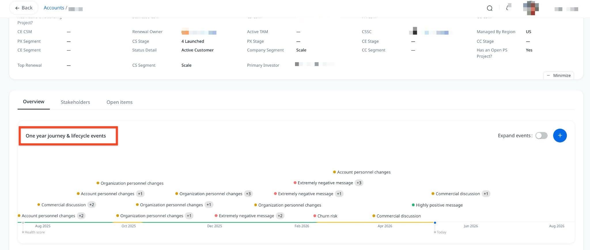 Lifecycle events on accounts page.