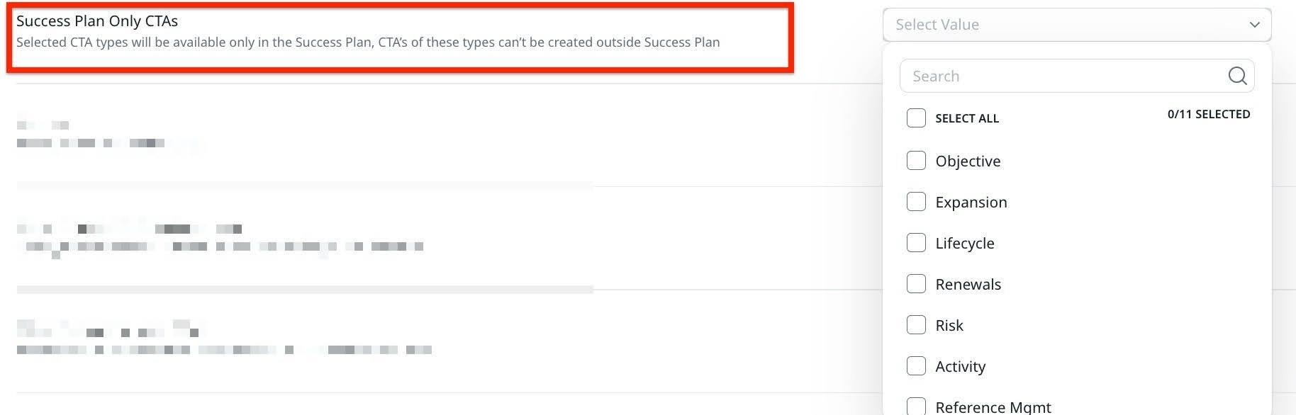 Restricts selected CTA Types to Success Plans