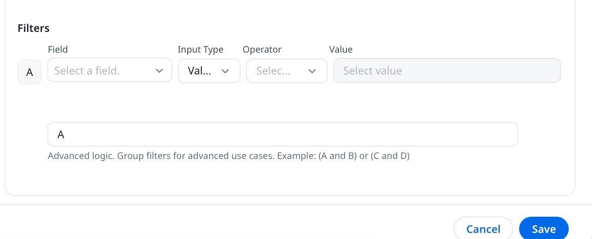Under Filters, click Add Filter and configure the required