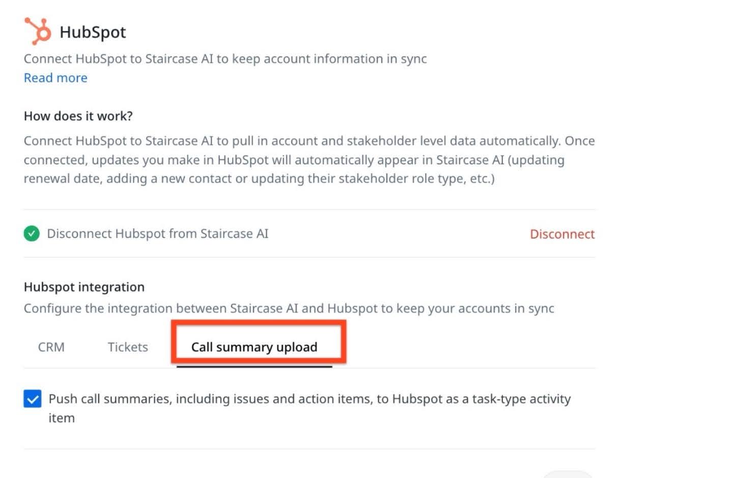 push call summaries to HubSpot