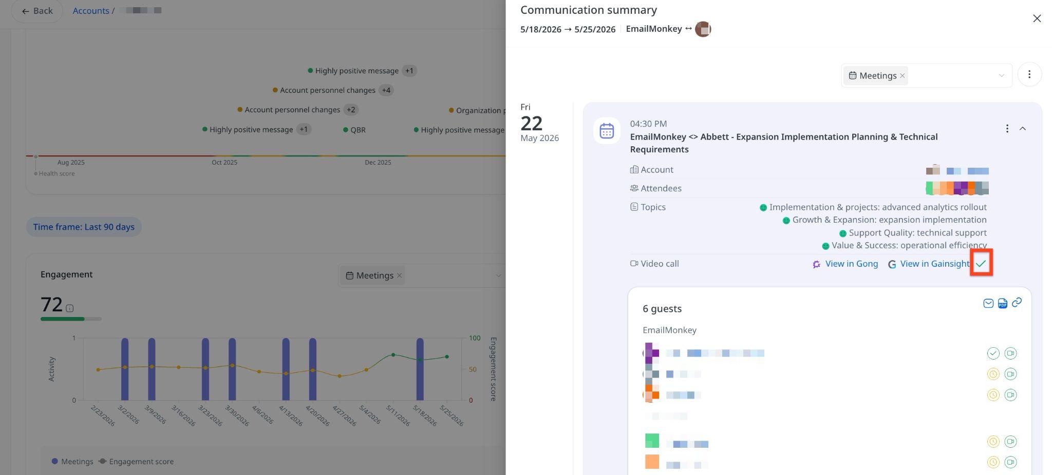 Meetings with a checkmark for transcript
