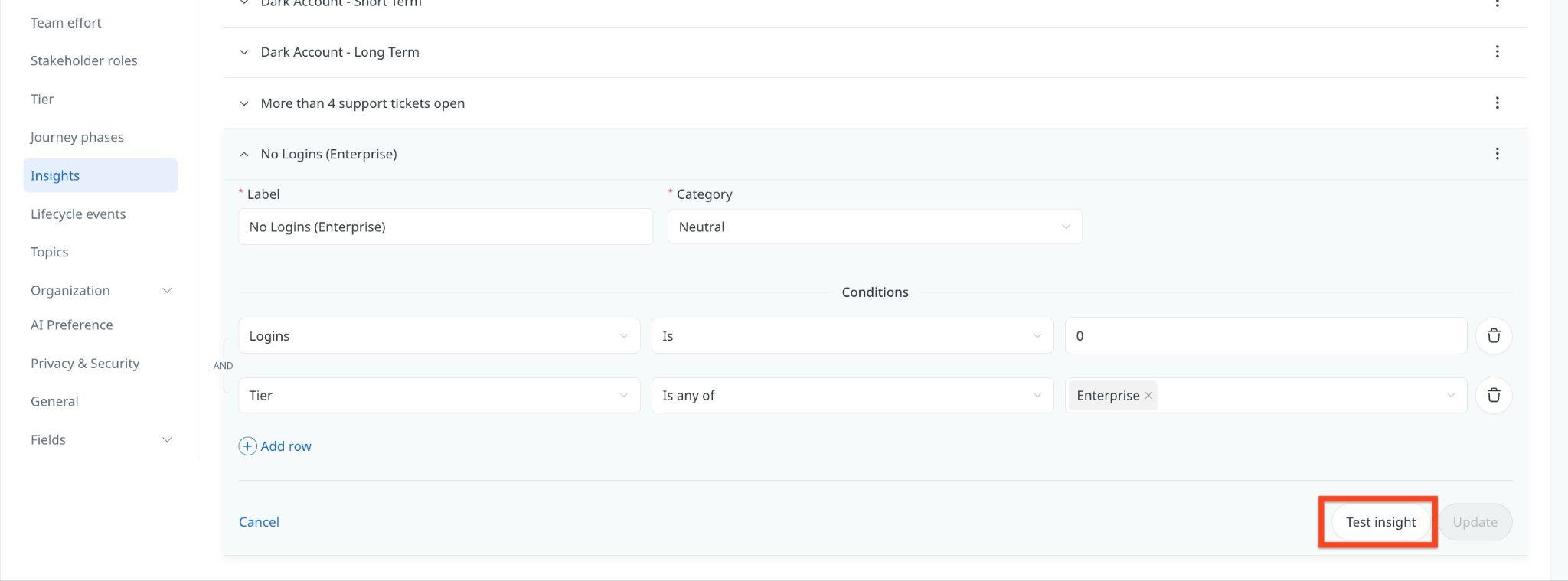 Test insight option