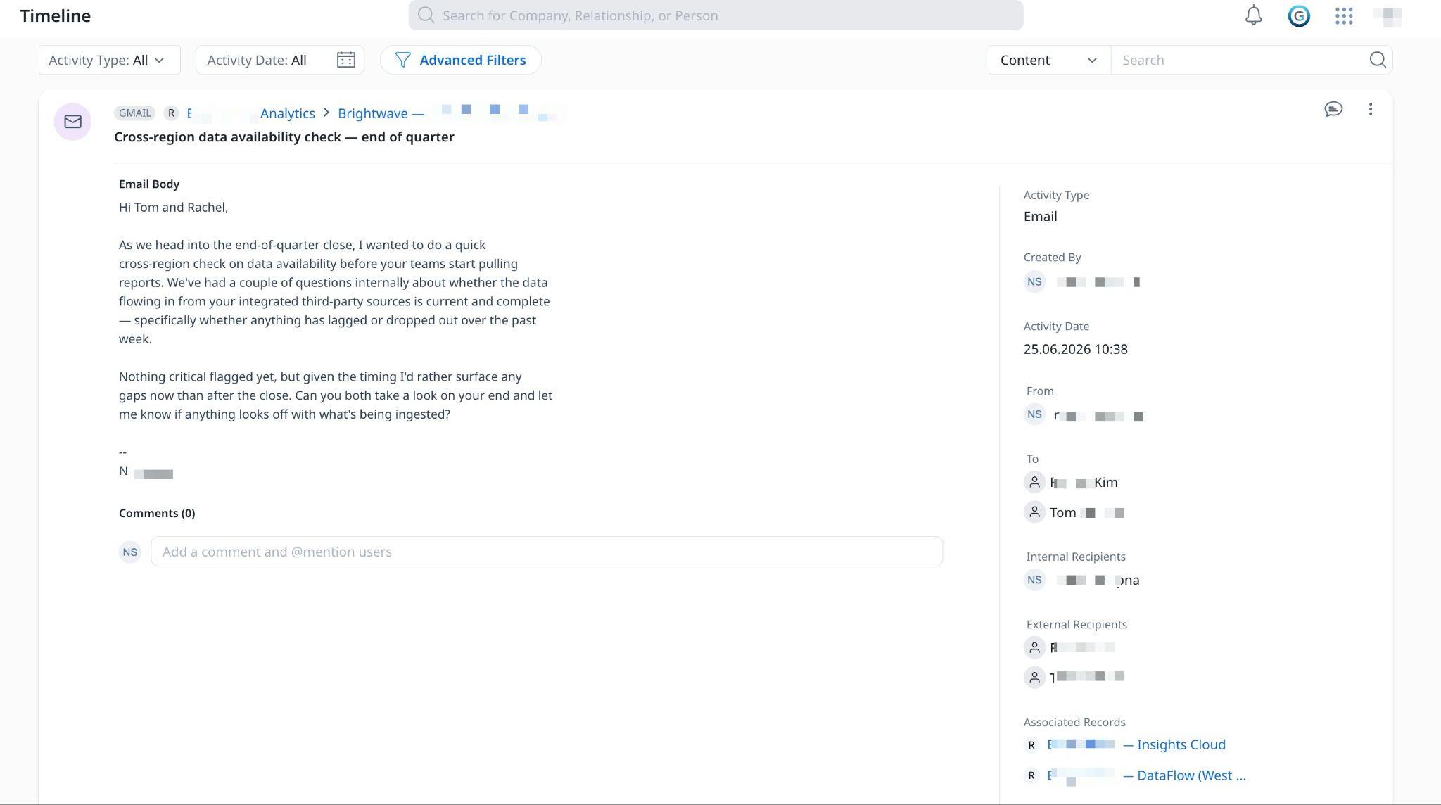 User experience in Timeline when relationship is resolved for an activity