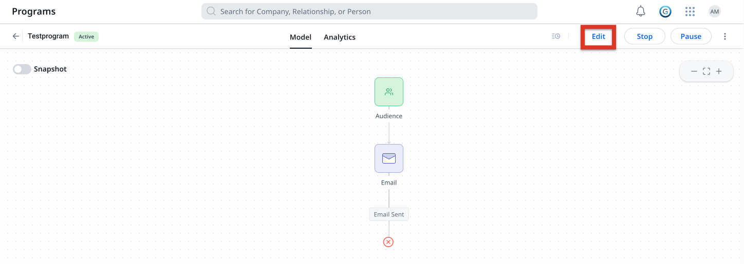 Edit button show in the program editor page