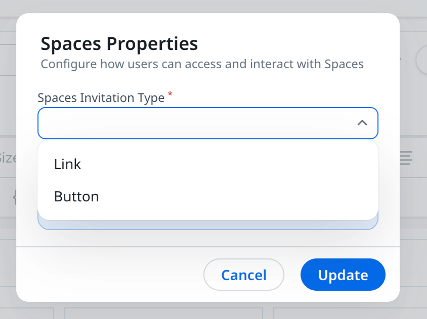 Spaces properties drop down