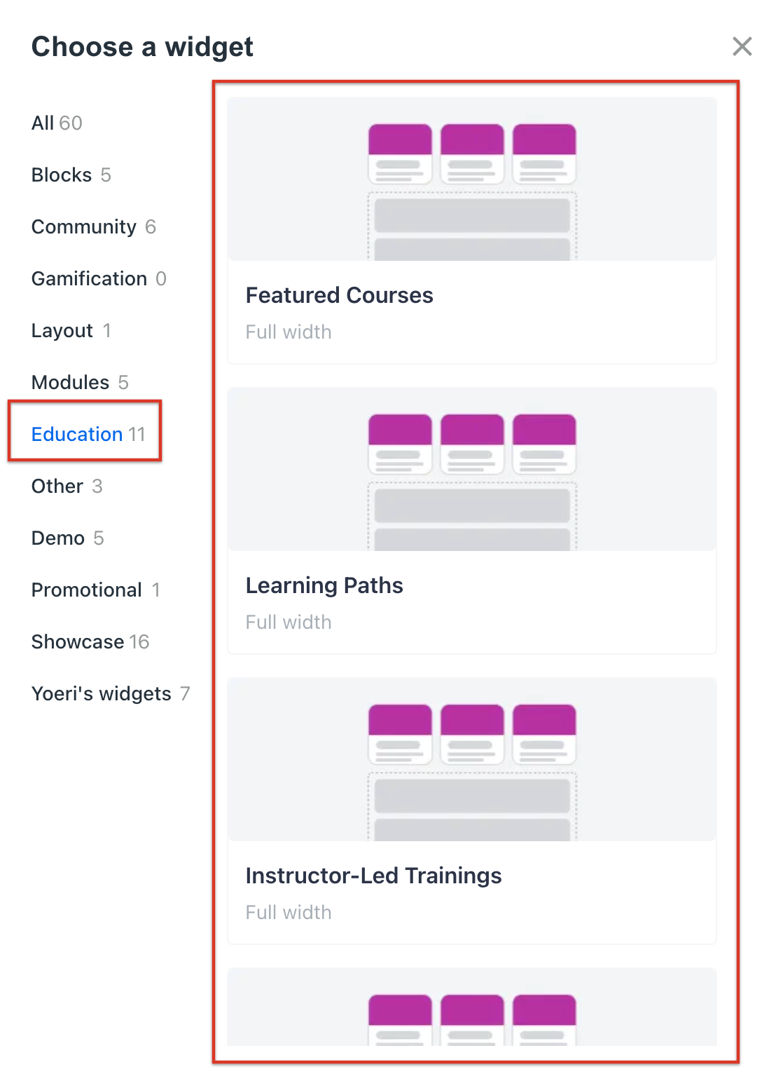 Education Widgets are displayed