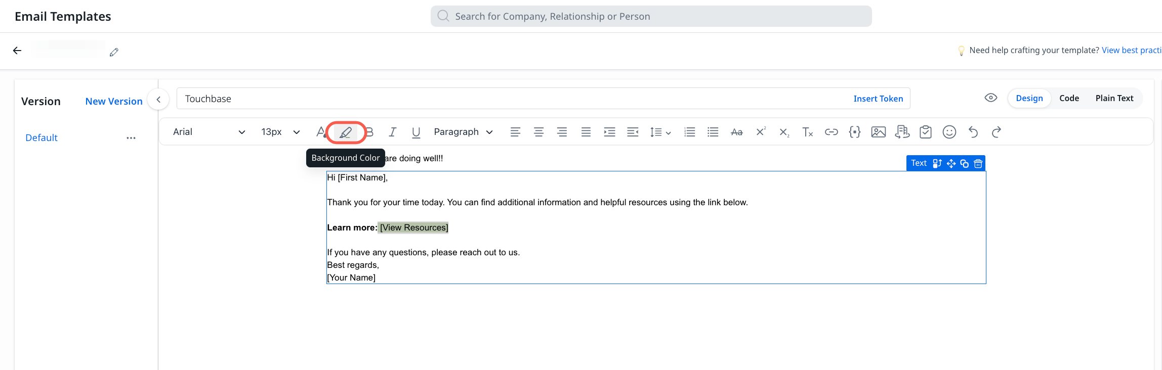  inline editor toolbar applies background color 