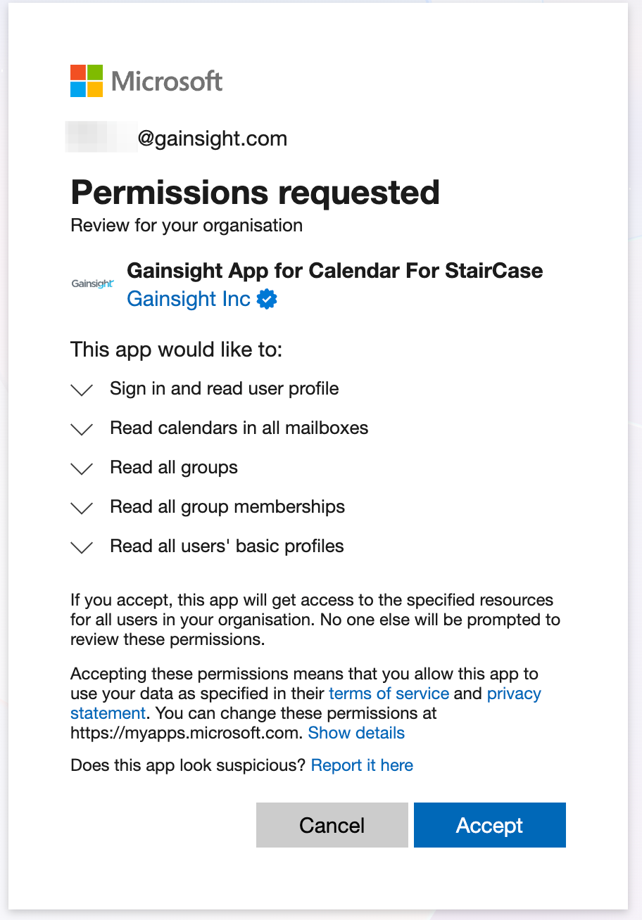 Review and accept the permissions requested by the Staircase AI app